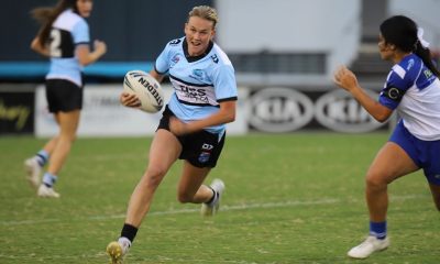 Jaime Chapman running to her 1st try in the Tarsha gale Cup v Bulldogs (Photo : Steve Montgomery)