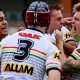 Panthers celebrate scoring against Manly in round 3 draw