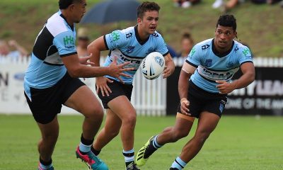 Romano Cook Passes the footy in the Sharks Rnd 2 SG Ball clash with the Eels (Photo : Steve Montgomery)
