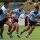 Romano Cook Passes the footy in the Sharks Rnd 2 SG Ball clash with the Eels (Photo : Steve Montgomery)