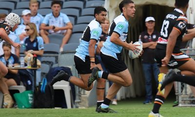 Cronulla Sharks Harold Matthews Cup Captain Siteni Taukamo flies down the side line at Campbelltown Sports Stadium (Photo : Steve Montgomery)