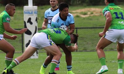 Douglas Levi getting tackled in round 5 of the nswrl SG Ball Cup (Photo : Steve Montgomery)