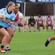Sharks 2nd Rower Ally Weir runs around the Dragons forwards in Rnd 5 of the NSWRL Tarsha Gale Cup at Mascot Oval, Sydney (Photo : Steve Montgomery)
