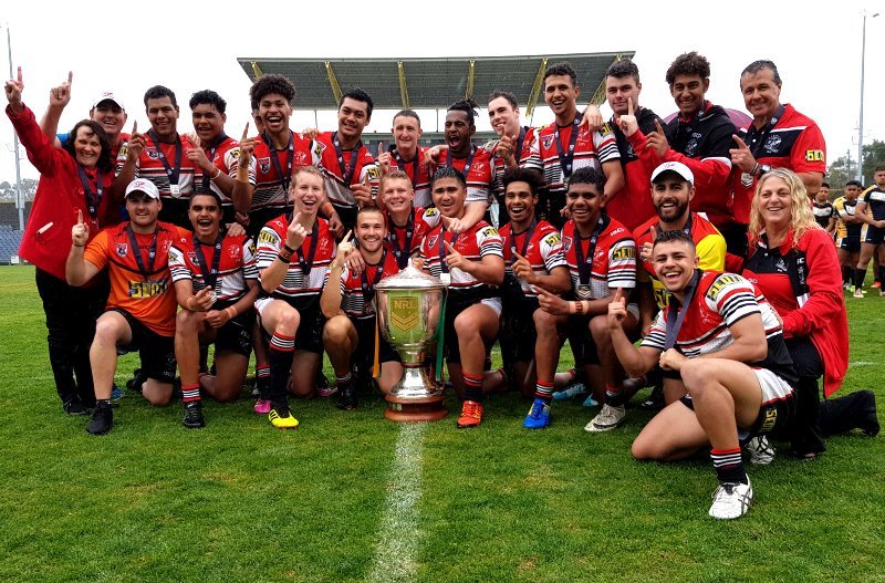 2019 National Schoolboy Cup Champion Kirwna State High School celebrate their classy win in last years National Schoolboy Cup Final v Westfields SHS (Photo : Steve Montgomery / OurFootyTeam.com)