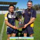 Westfields Sports High School Skipper Gordon Chan and Head Coach Mr. Wayne Lamkin holding the 2019 Southern Conference of the National Schoolboy Cup (Photo : Steve Montgomery)