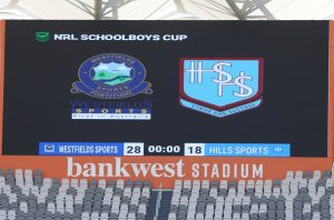 2020 Schoolboy Cup Scoreboard Full Time Westfields SHS v The Hills SHS (Photo : Steve Montgomery)