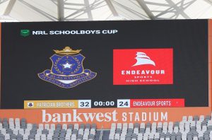 2020 Schoolboy Cup Scoreboard Full Time Westfields SHS v The Hills SHS (Photo : Steve Montgomery)