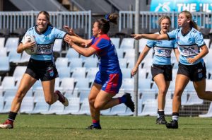 Sharks Tarsha Gale Cup in action against the Knights yesterday at Shark Park (Photo : Adam Wrightson - Cronulla Junior League)