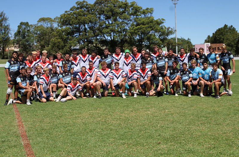 Cronulla Sharks and Central Coast Roosters Under 16's TeamPhoto after today trial game at Erskinville Oval (Photo : Steve Montgomery)