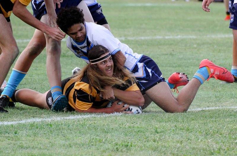 Brady Roser scores for Greater Northern Tigers in last Saturday's loss to the Titans in Armidale. Pic courtesy of Hayley Pennell.