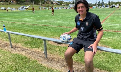 Pic: Logan Spinks and his game ball after a testing time in the pack at Armidale Rugby League Park on Saturday