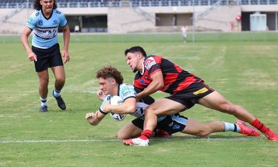 Sharks Osca Catton scores his 2nd try at Shark Park in Round 3 of the NSWRL Harold Matthews Cup (Photo : Steve Montgomery)