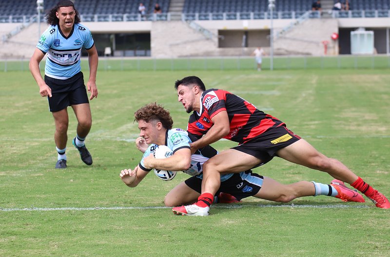 Sharks Osca Catton scores his 2nd try at Shark Park in Round 3 of the NSWRL Harold Matthews Cup (Photo : Steve Montgomery)