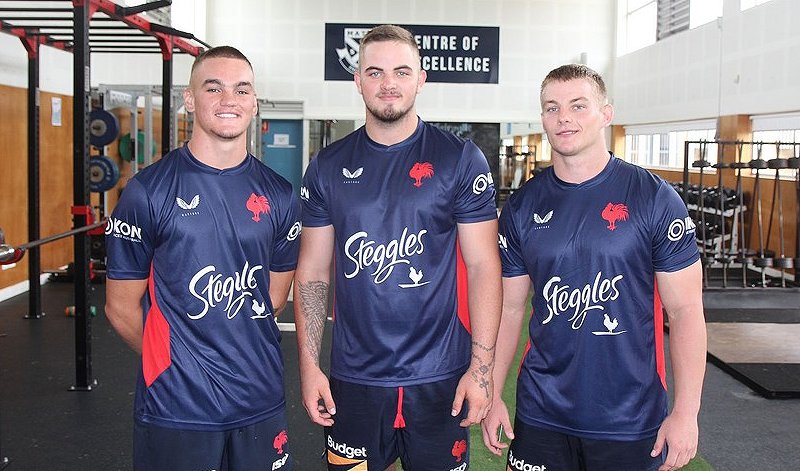 SG Ball Players Thomas Deakin, Zac Montgomery and Josh Bevan trained with the Roosters' NRL squad before Christmas