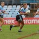 Cronulla's Ella Barker runs up the middle of Sharks Park in Rnd 4 of the Tarsha gale Cup against the Knights (Photo : Steve Montgomery)