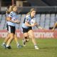 Sharks Prop Indee Brown running though the Bulldogs line at Shark parm (Photo : Steve Montgomery)