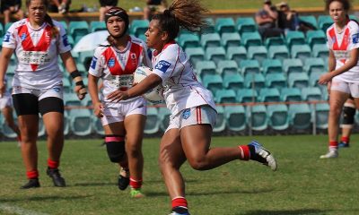 Dragons Tarsha Gale Back Rower Katarina Raravula flies toward the try line in the NSWRL Qualifing Final at Leichhatdt Oval on saturday (Photo : Steve Montgomery)