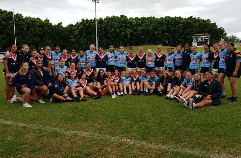 Sydney Indigenous Academy & the Cronulla Sharks tarsha gale Cup teams after their 2021 Elimination Final at Leichhardt Oval (Photo : Steve Montgomery)