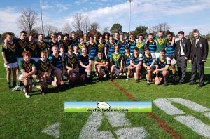All saints College and Farrer MAHS after their Rnd 2 Schoolboy Cup clash at the Maitland Sports Ground on Wednesday (Photo : Steve Montgomery