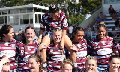 The Central Queensland Capras women's team smiling and celebrating after winning their last game of the season.(ABC Capricornia: Tobias Jurss-Lewis)