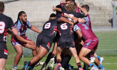 Endeavour SHS's black wall had to work extra hard in the Schoolboy Cup game against the Hills SHS at Shark Park (Photo : Steve Montgomery)
