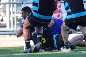 Patrician Brothers Fairfield Captain Yeyha Ayache dives in for his try
