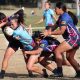Keebra Park half Skye Raftstrand-Smith tackled by Mabel Park defence. Picture Glenn Hampson