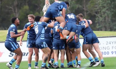 NSWCHS celebrate a try on Day 2 of the NSW Schoolboy Tri-Series (Photo : Steve Montgomery)