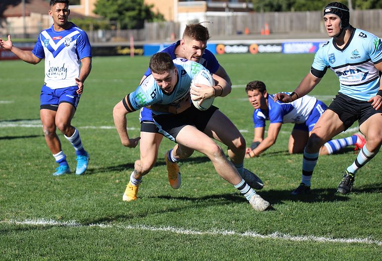Sharks fullback Kade Dykes dives in for a great try in Round 13 at Belmore (Photo : Steve Montgomery)