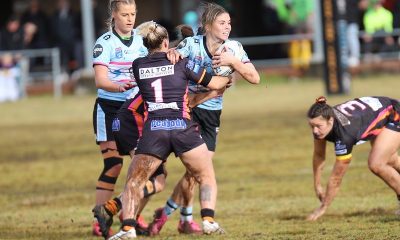 Talei Holmes running into the Tigers defence, both the Cronulla Sharks and the Helensburg have a chance to make this years Grand Final (Photo : Steve Montgomery)