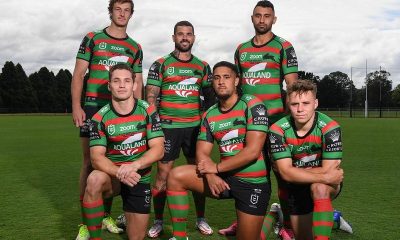 South Sydney juniors Alex Johnston, Adam Reynolds, Blake Taaffe, Cameron Murray, Keaon Koloamatangi and Campbell Graham. Picture: Sunny Brar