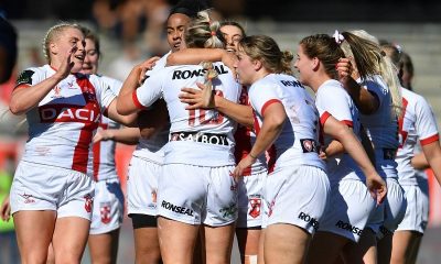 England women celebrate beating France in Women's Rugby League International