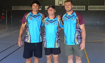 Jesse Arthurs, Tanah Boyd and Jai Arrow were there to help out at the Keebra Park development days and orientation day (Photo : Keebra Park SHS Rugby League)