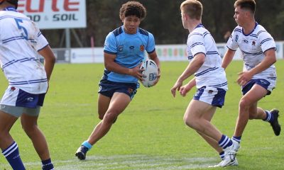Luke Laulilii running the footy in the NSWCHS u15's v NSWCCC 2021 NSW Tri-Series (Photo : Steve Montgomery)