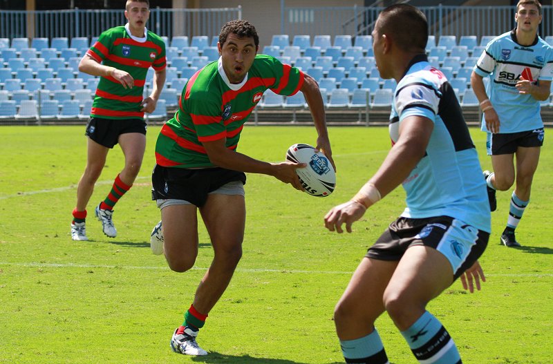 South Sydney Rabbitoh's Alex Johnston in action against the Cronulla Sharks in Rnd 1 of the 2013 NSWRL SG Ball Cup at Leichhardt Oval (Photo : Steve Montgomery)