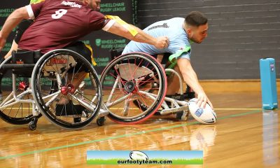 Corey Cannane scores for the NSWRL Blues in the Wheelchair State of Origin (Photo : Steve Montgomery)