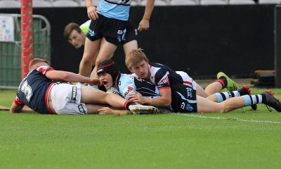 Jay McLaughlin scores on Debut for the Cronulla Sharks in the 2022 Semi Final (Photo : Steve Montgomery)