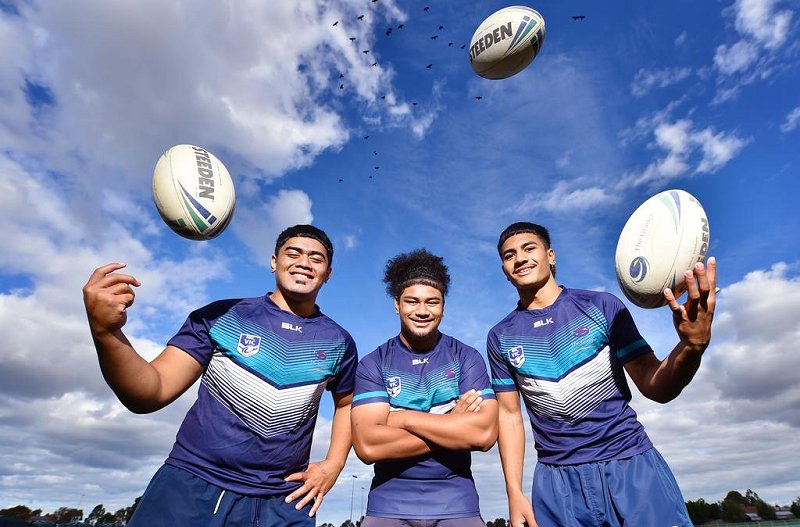 The Grange P-12 College will join the elite Victorian Schoolboys rugby league ranks. The Grange players Muao Kaisala, Richard Junior Gabriel and Ethan Barlow-Sua. Picture : Nicki Connolly