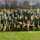 The St Mary's NRL Schoolboys Cup team is joined by Maitland Pickers and former students Matt Soper-Lawler and Jayden Butterfield. Picture: Supplied.