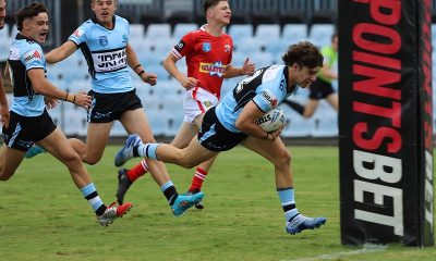 The 12 schoolboys talents that have rugby league in their blood (Photo : Jasper Catton dies in for a try for the Cronulla Sharks Photo : Steve Montgomery)