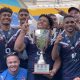 Ipswich SHS captain Josiah Pahulu, middle, and his team mates Picture Jerad Williams