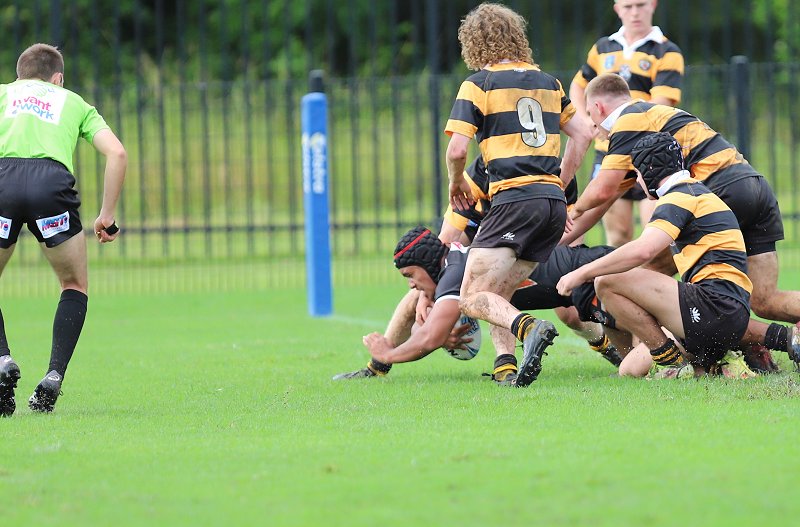 Paul Johnson of the Macarthur Wests Tigers Andrew Johns Cup dives in for a Semi Final try (Photo : Steve Montgomery)