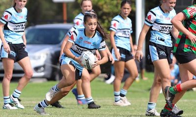 Bianca Cutrupi runs hard for the Cronulla Sharks Tarsha Gale Cup team (Photo : Steve Montgomery)