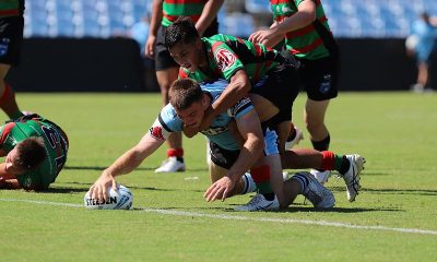 Thomas Dellow scores a hard try in the Sharks Harold Matthews Cup comeback in Rnd 5 (Photo : Steve Montgomery)