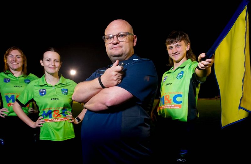 Canberra Referees chairman Matthew Hall says they need more referees. Katherine Nightingale, left, Heather Hall and Marcus Lean are part of the current batch of whistleblowers. Picture by Elesa Kurtz
