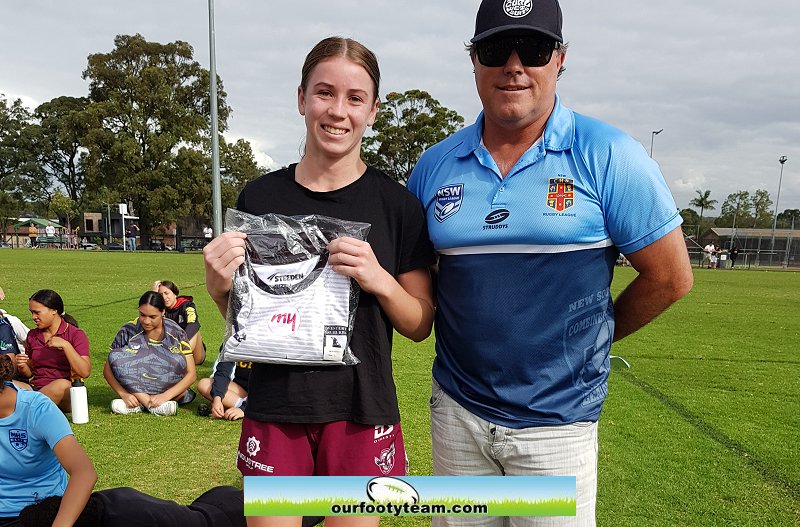 Player of the Match game 2 Chelsea Smyth - Narrabeen Sports High School with Mr. Craig Holmes (Photo : Steve Montgomery)