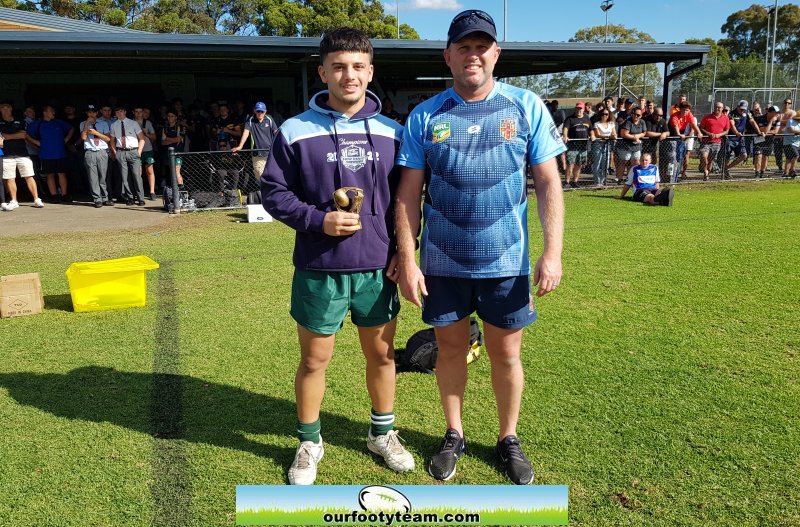 Khaled Kairouz Sydney Gold u15s Best & fairest winer with Mr Jon Wilson (Photo : Steve Montgmery)