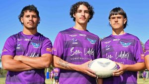 Caloundra State High School rugby league team. Open: Tyrell Hopkins, Tully McLellan, Jack Philp. Picture: Patrick Woods