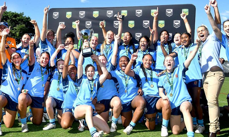 The Winning team NSWCHS QLD girls Vs NSWCHS ASSRL grand finals Friday July 7, 2023. Picture, John Gass