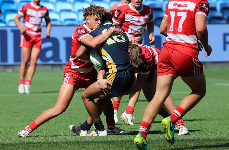 Jac Finigan (PBC SHS) in action in this years Schoolboy Cup National Final against Westfields SHS at Allianz Staduim (Photo : Steve Montgomery)